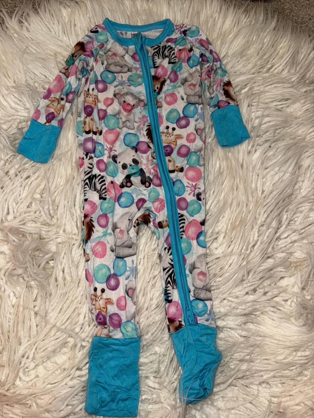 Turquoise-Trim Animal Ball Print Footie Pajama